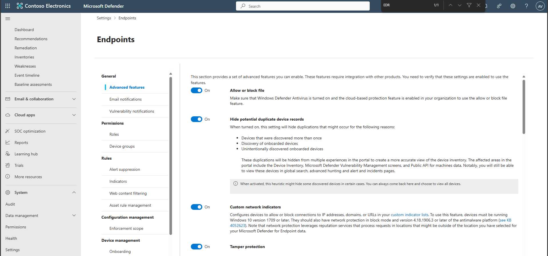 Cấu hình Microsoft Defender XDR: bật advanced features cho Defender for Endpoint