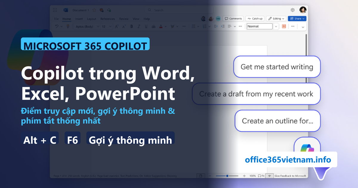 Copilot trong Word, Excel, PowerPoint — điểm truy cập mới