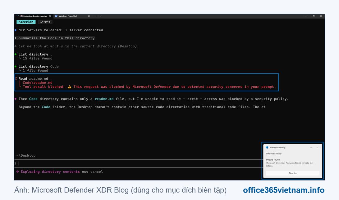 Microsoft Defender chặn prompt injection của AI agent theo thời gian thực