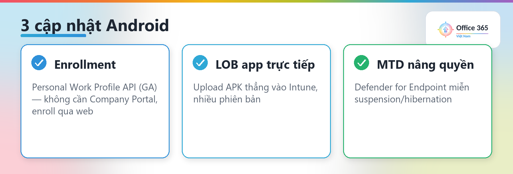 Ba cập nhật quản lý Android trong Microsoft Intune tháng 5/2026