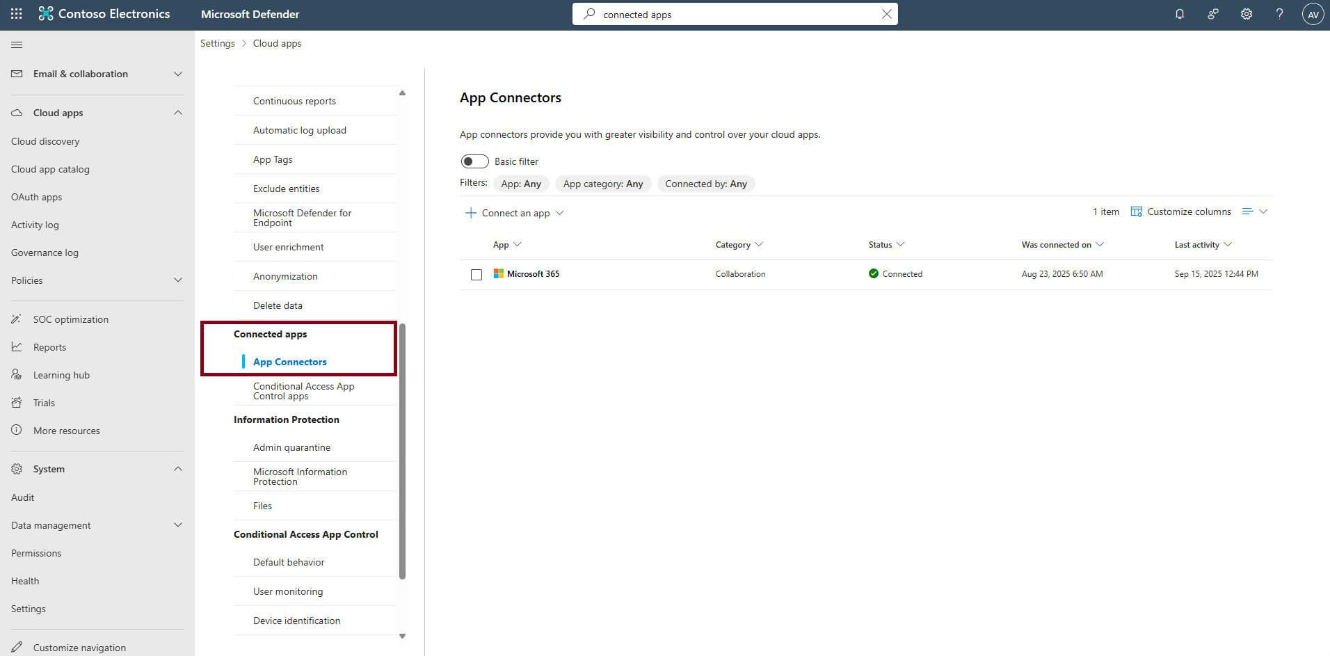 Khắc phục data ingestion: trang App Connectors trong Microsoft Defender for Cloud Apps