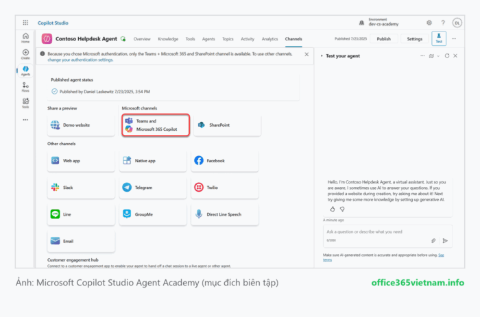 Recruit 11: Publish agent lên Microsoft Teams và M365 Copilot