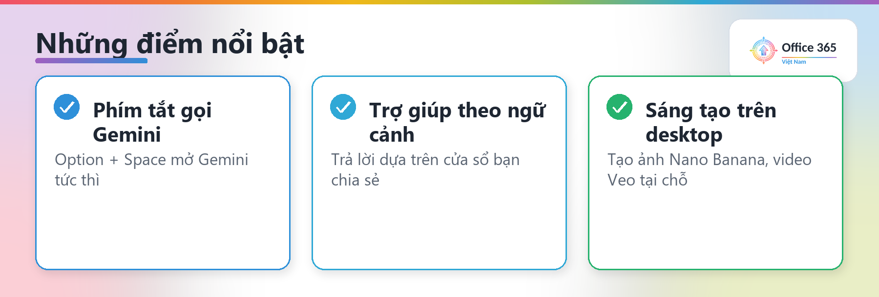 Ba điểm nổi bật của Gemini cho Mac: phím tắt mở nhanh, trợ giúp theo ngữ cảnh, sáng tạo trên desktop