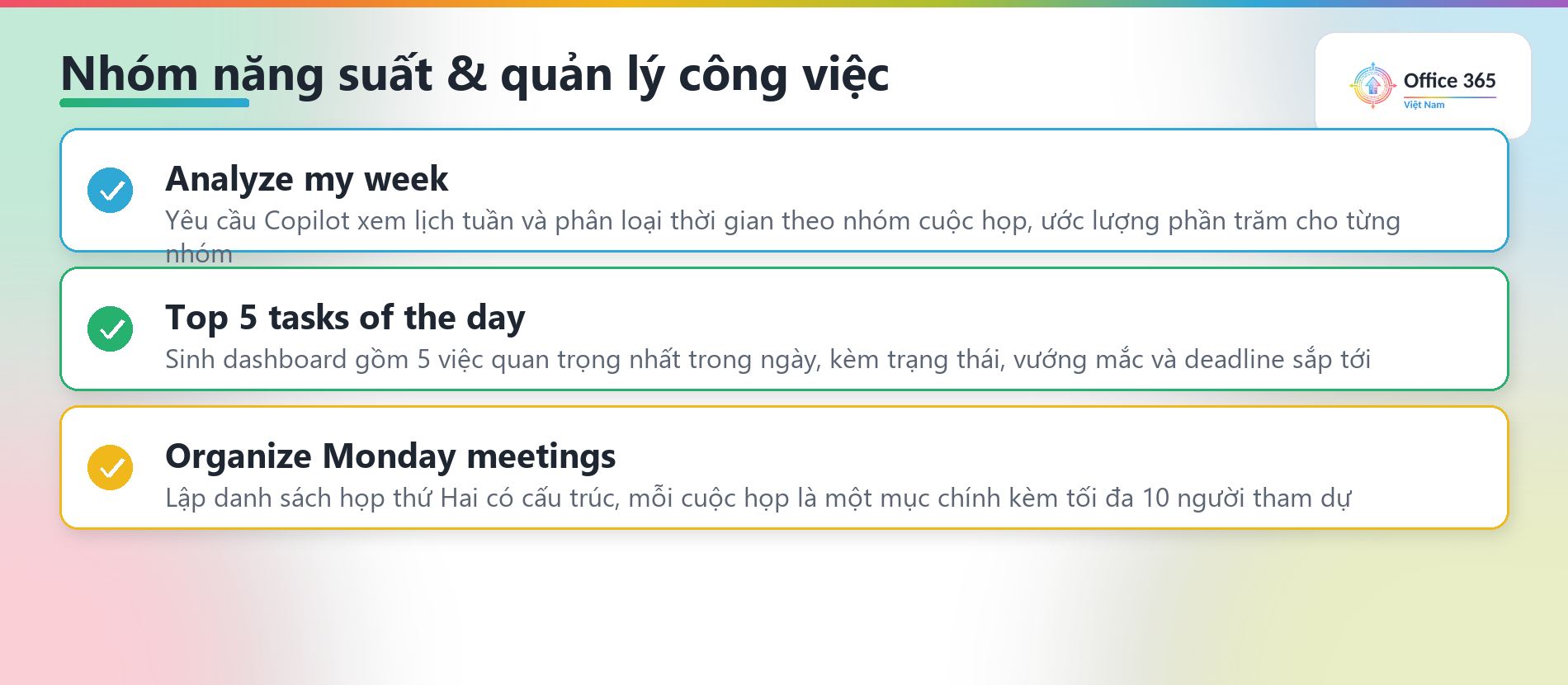 Prompt phân tích lịch tuần trong Microsoft 365 Copilot