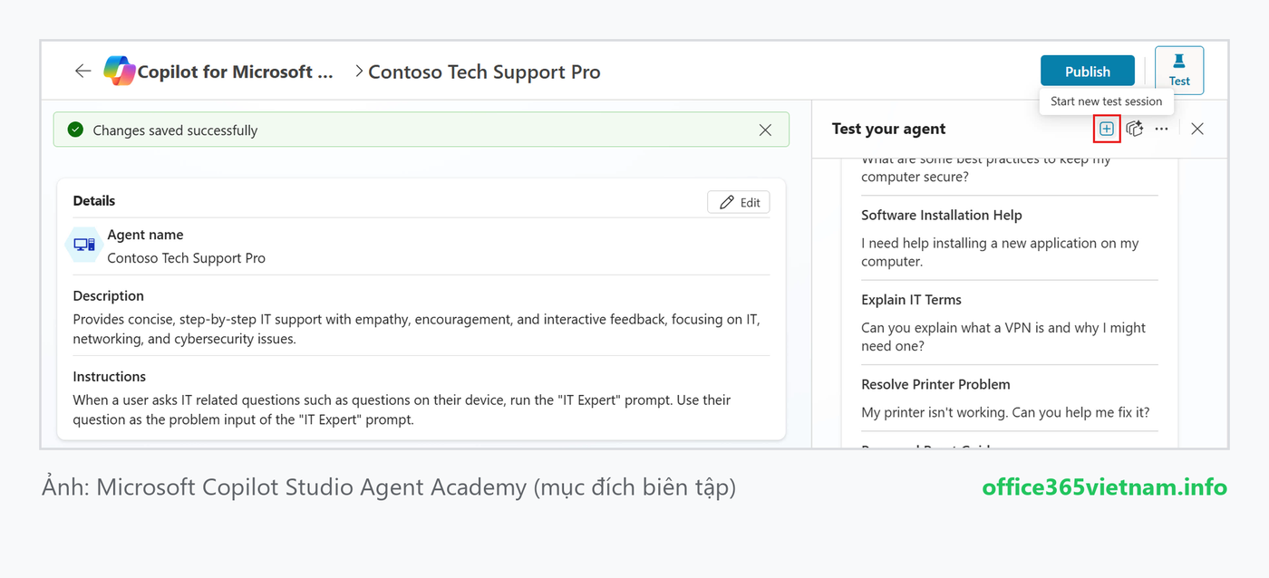 Cập nhật instructions để declarative agent gọi prompt IT Expert