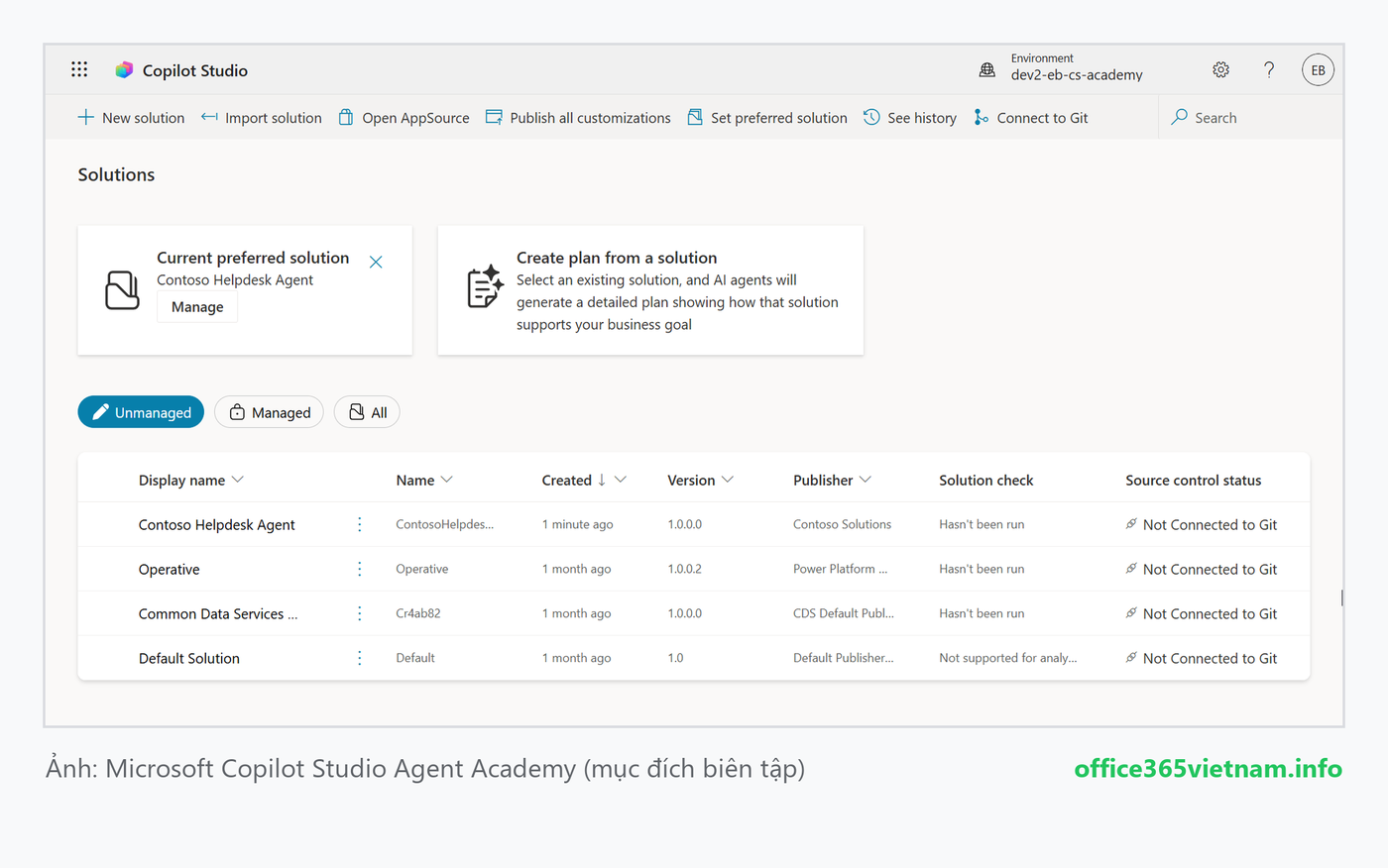 Solution Explorer ngay trong Copilot Studio để quản lý Solution