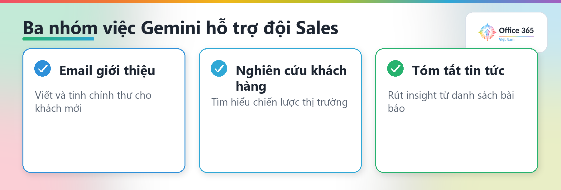 Ba việc Gemini hỗ trợ Sales: email giới thiệu, nghiên cứu khách hàng, tóm tắt tin tức