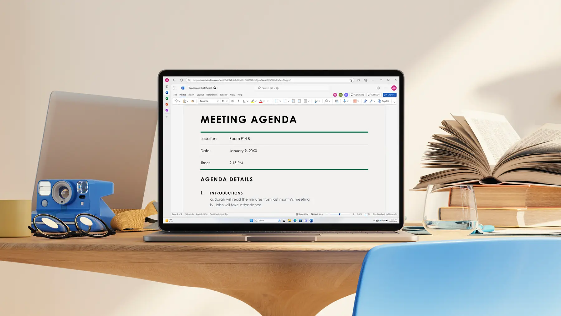 Tài liệu chương trình nghị sự cuộc họp mở trong Microsoft Word