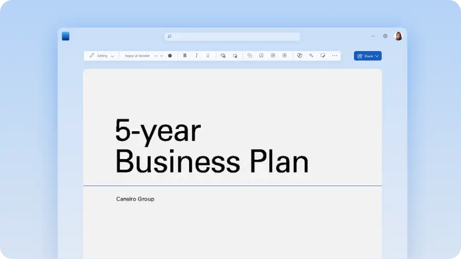 Tài liệu kế hoạch kinh doanh 5 năm mở trong Microsoft Word