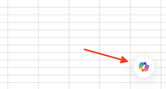 Nút Copilot ở góc dưới bên phải cửa sổ Excel