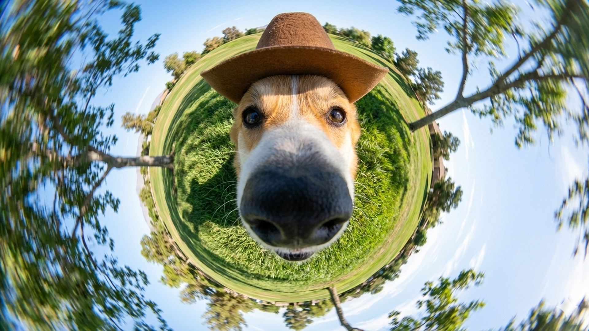 Cùng chú chó corgi nhưng đổi sang góc máy mắt cá / tiny planet