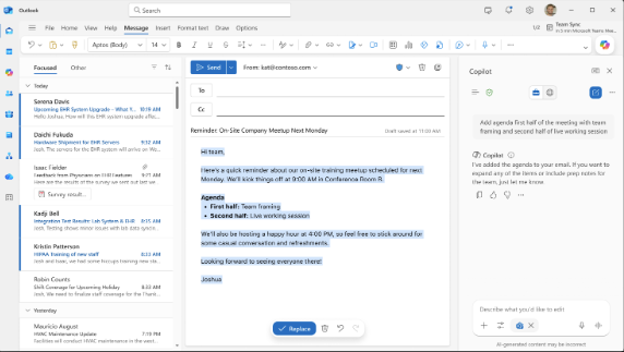 Copilot cập nhật lại email sau khi bạn yêu cầu chỉnh sửa