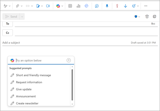 Giao diện Outlook mới với nút Copilot khi soạn email