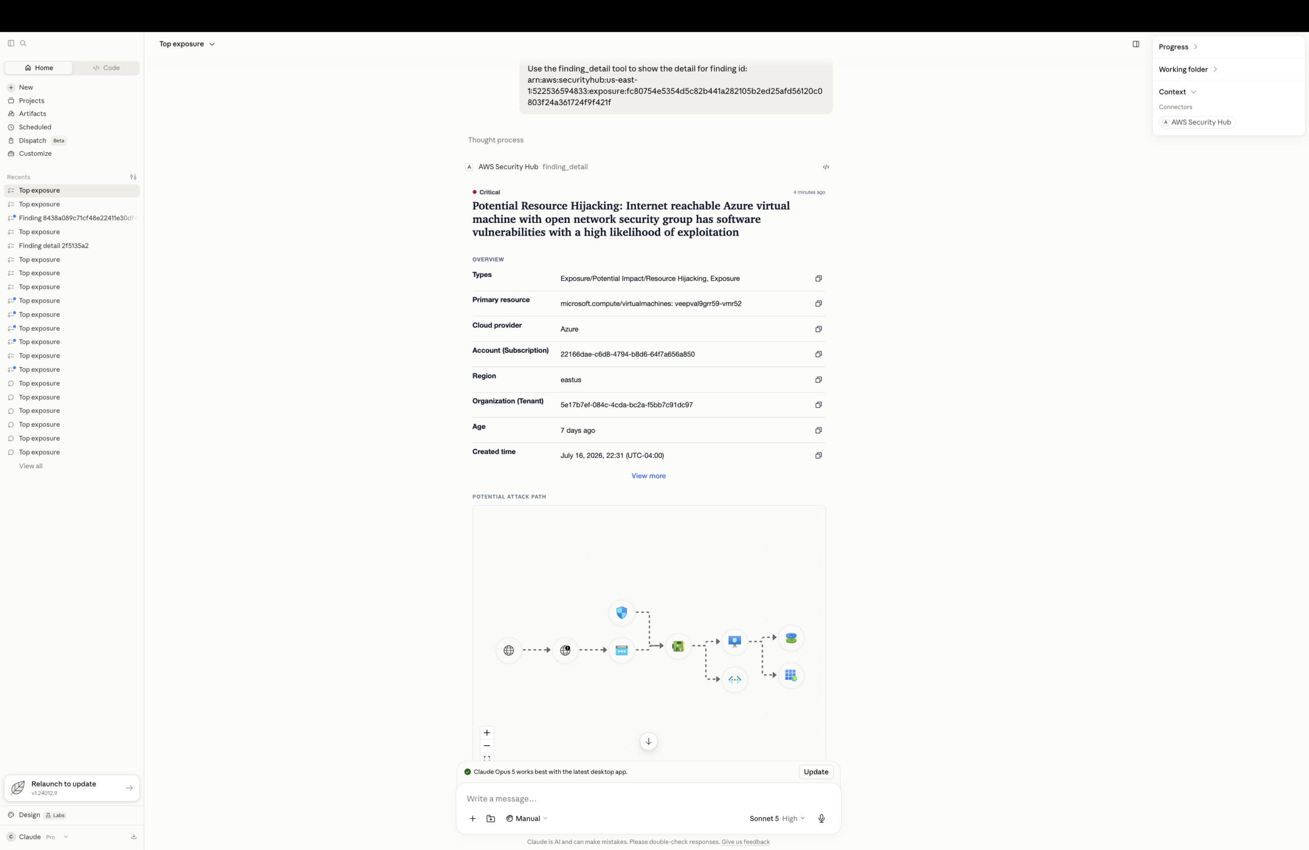 AWS Security Hub MCP App hiển thị finding detail và remediation guidance