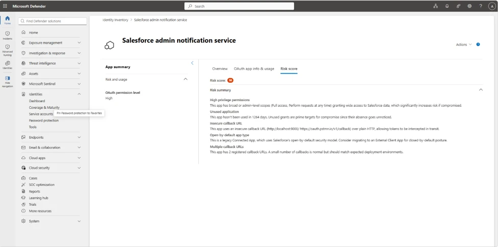 Chi tiet cham diem rui ro connected app trong Microsoft Defender