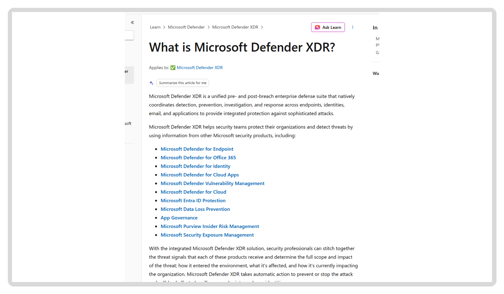Cấu hình Microsoft Defender XDR bắt đầu từ việc hiểu các thành phần tích hợp trong Microsoft Learn