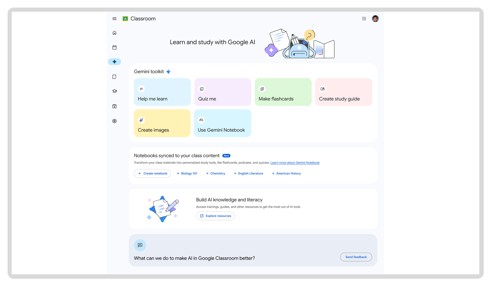 Gemini in Google Classroom cho học sinh mọi lứa tuổi trong giao diện lớp học