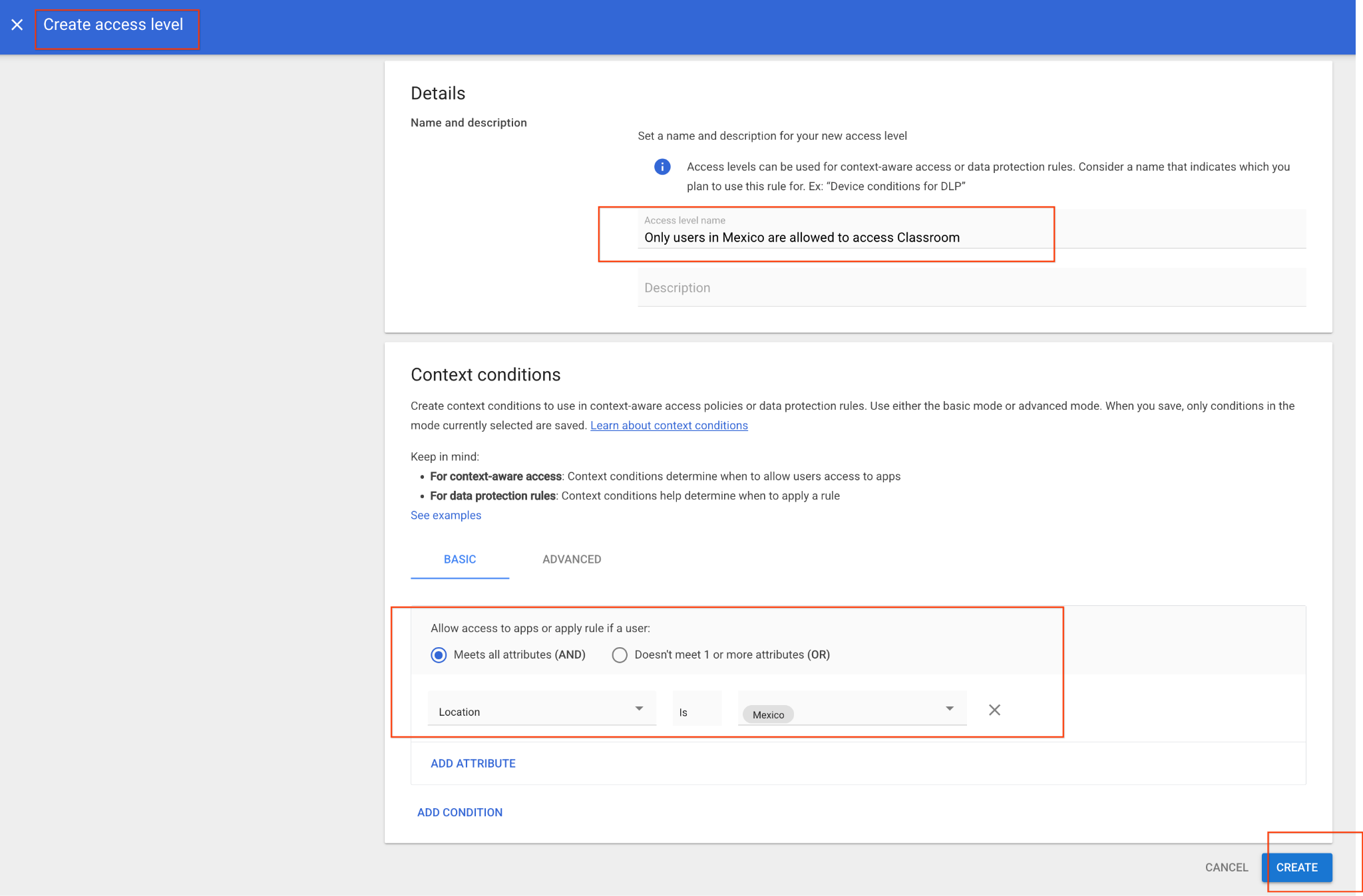 Google Classroom Context-Aware Access với rule theo vị trí trong Admin console
