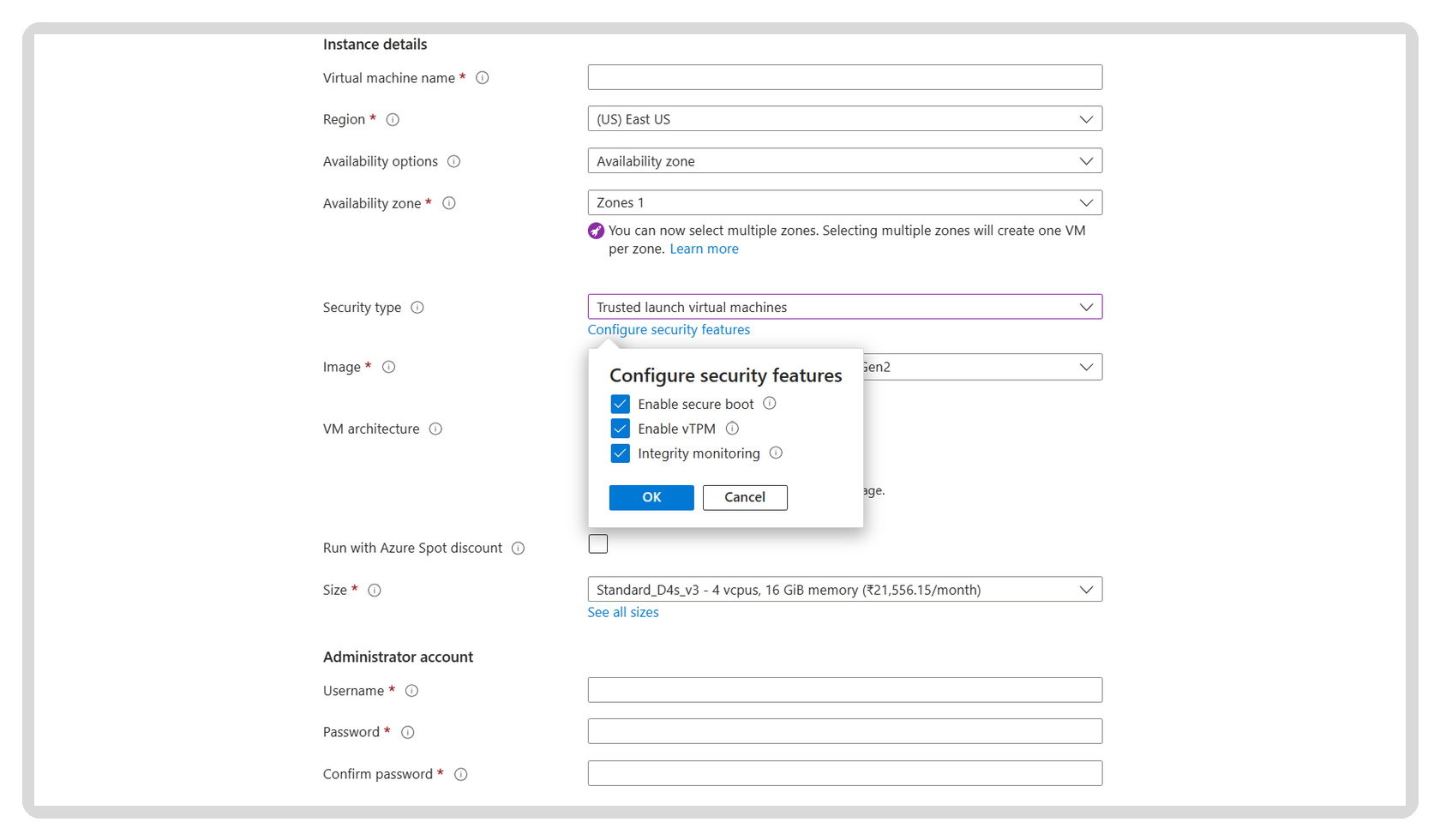 Trusted Launch as Default trong Azure Portal khi tạo máy ảo Gen2