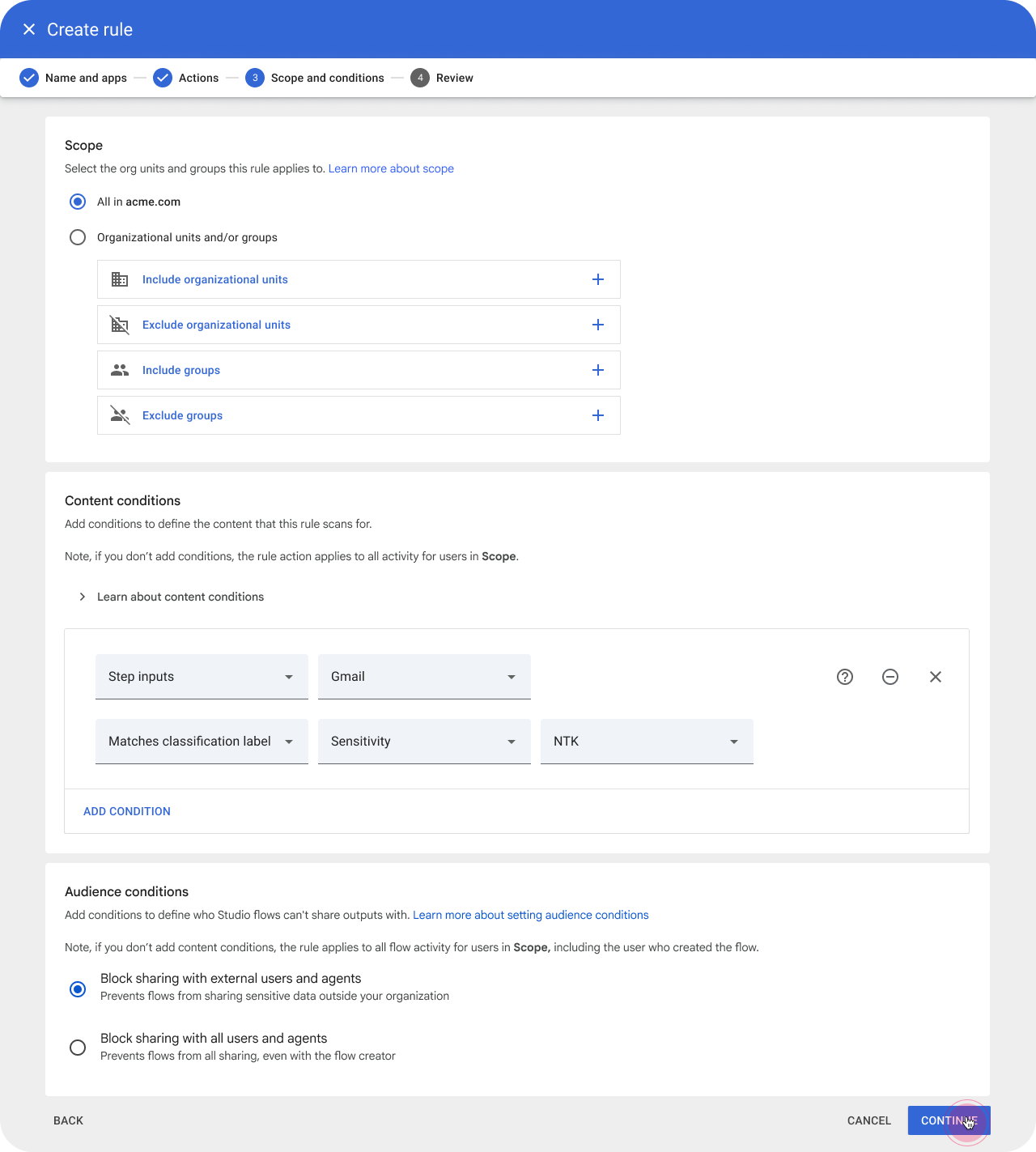 Workspace Studio bảo mật doanh nghiệp với Studio DLP trong giao diện quản trị Google Workspace