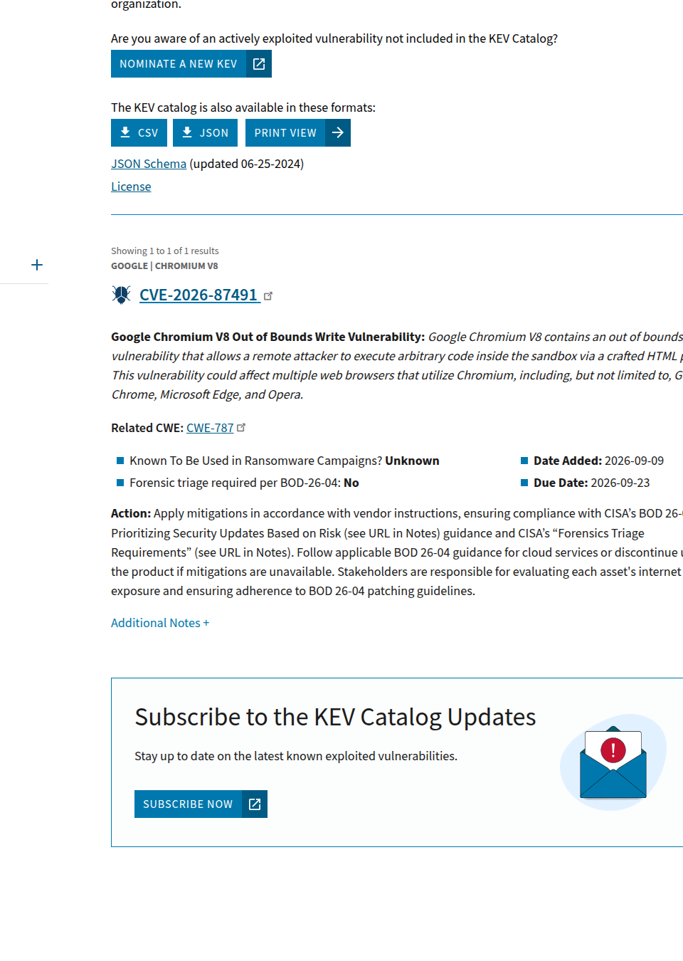CVE-2026-87491 Chrome 153 trong KEV của CISA