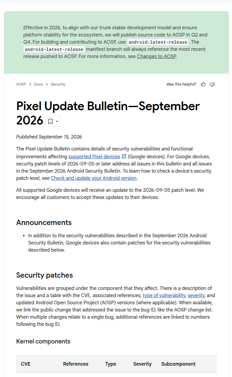 CVE-2026-58704 Google Pixel trong Pixel Update Bulletin tháng 9/2026