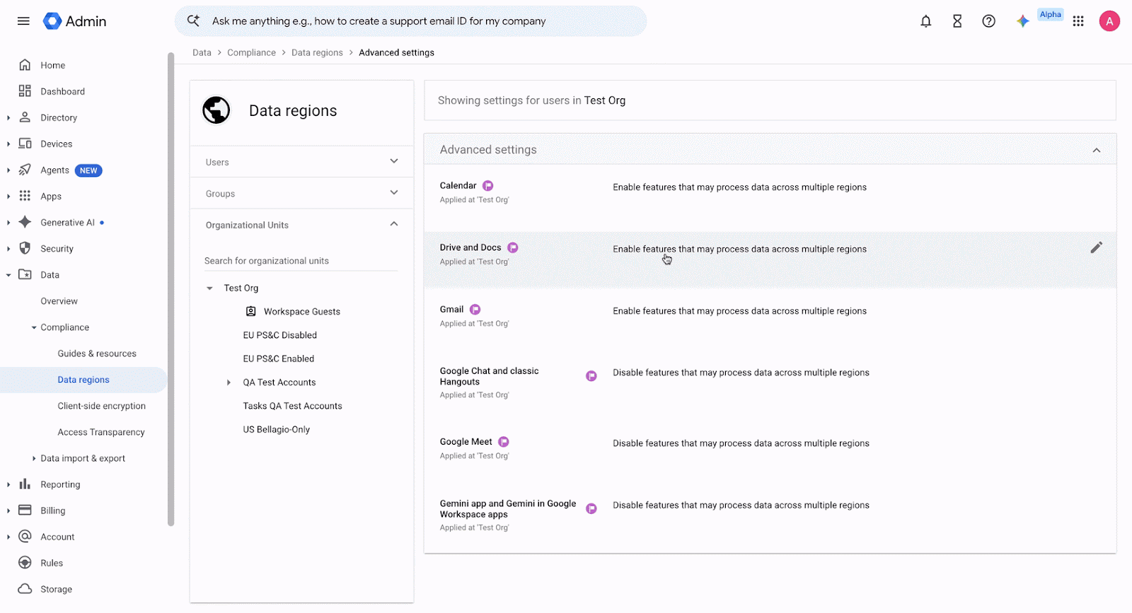 Data regions Google Apps Script trong thông báo GA trên Google Workspace Updates