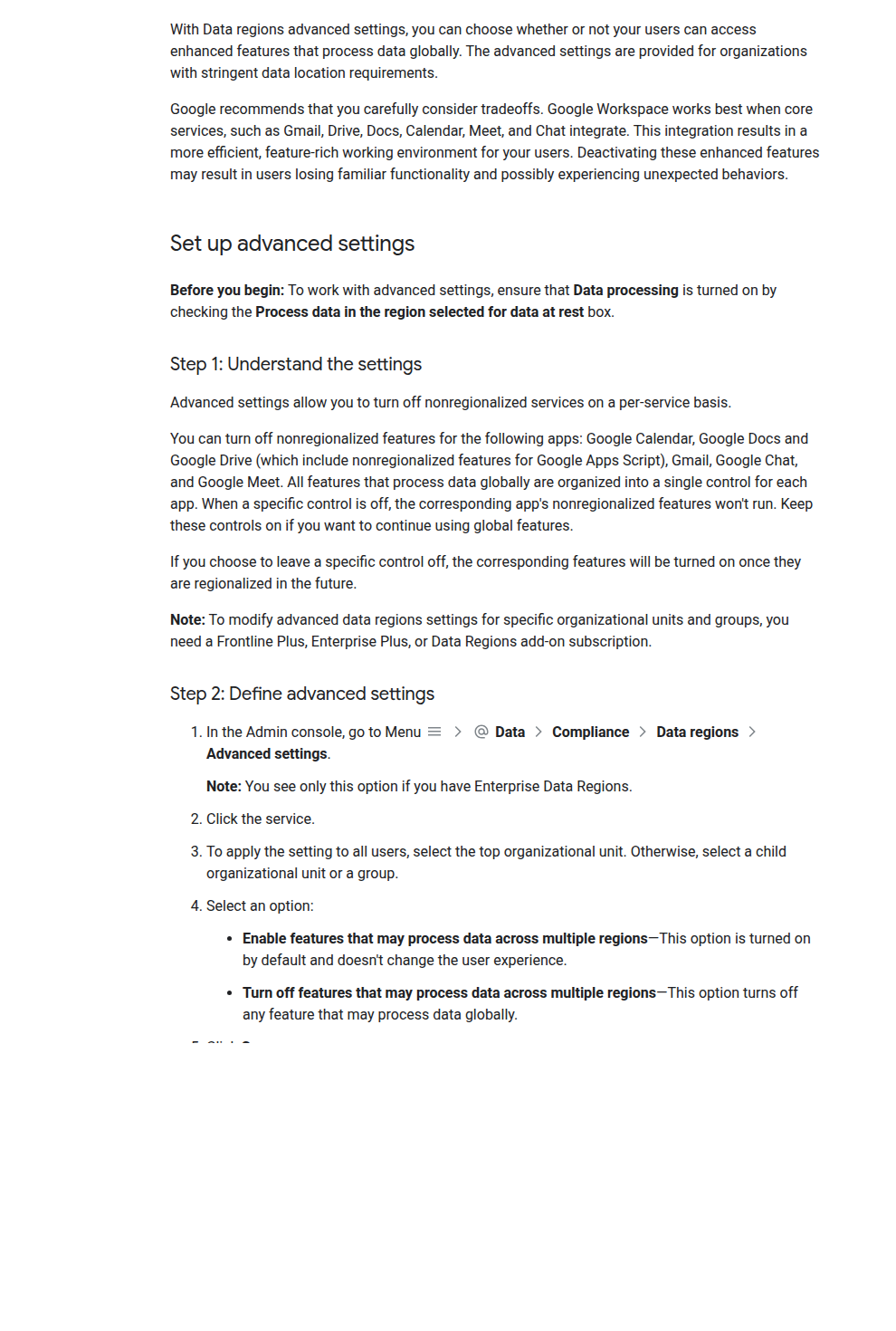 Data regions Google Apps Script và lưu ý về các dịch vụ nonregionalized trong advanced settings