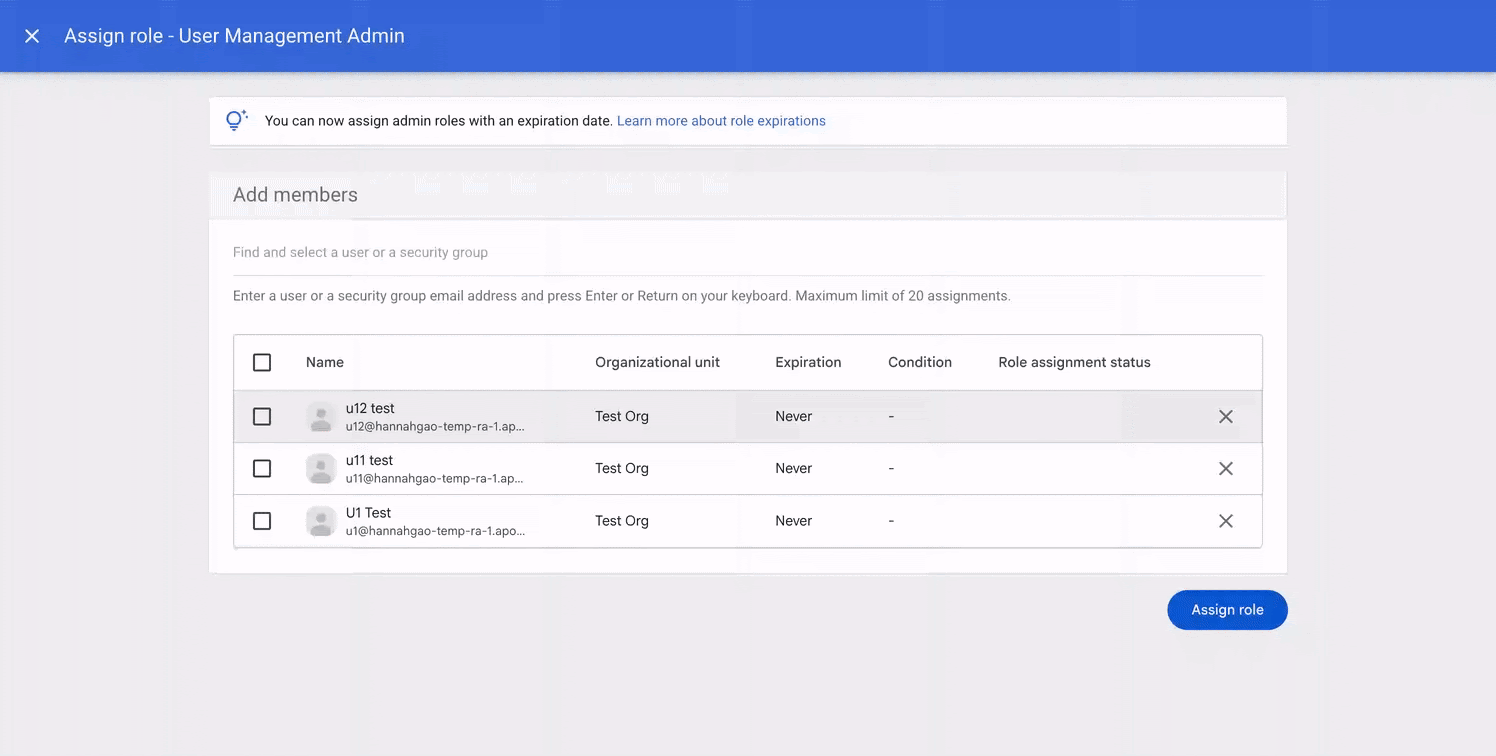 Google Admin temporary roles trong Google Admin console