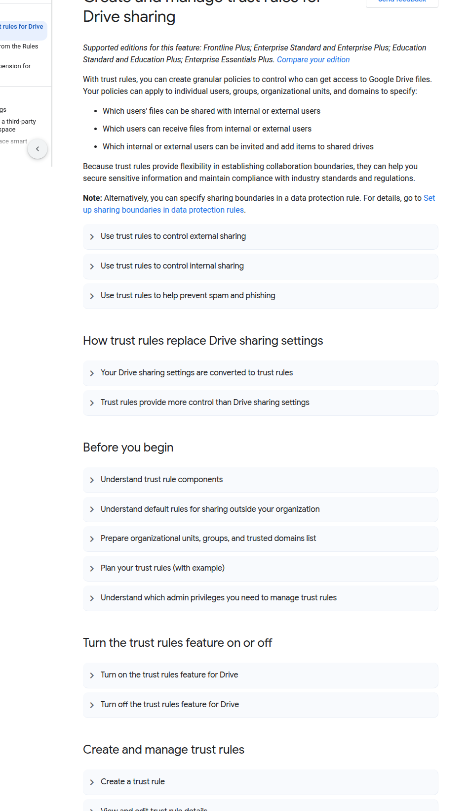Trust rules cho Google Drive dùng để bổ sung sharing boundaries trong Google Workspace