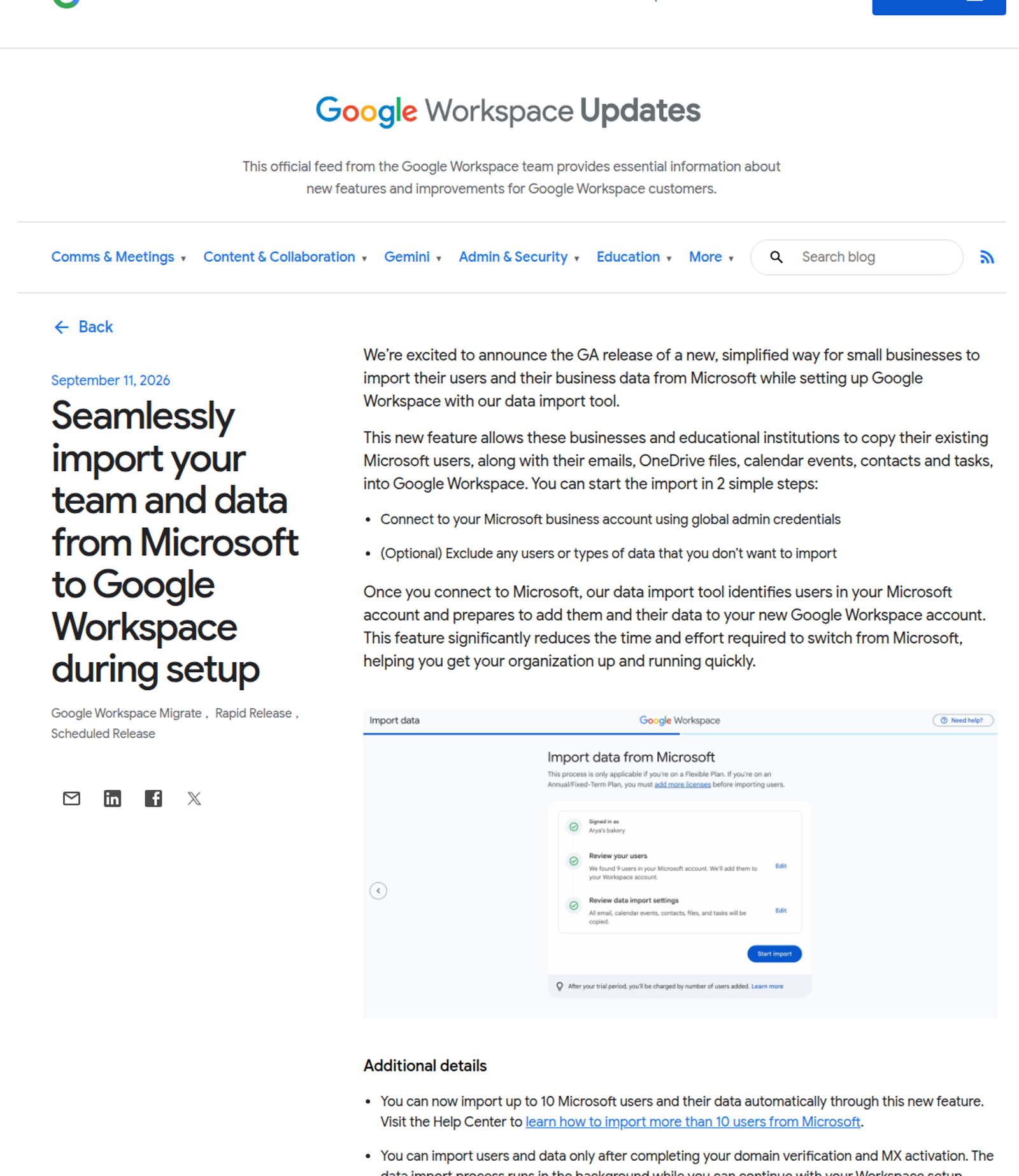 Thông báo chính thức về import dữ liệu từ Microsoft sang Google Workspace