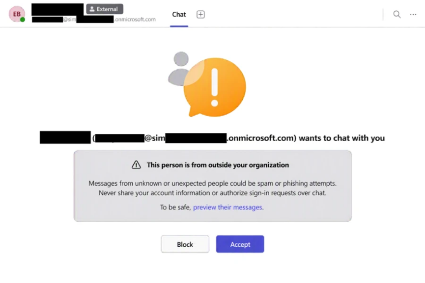 Cảnh báo external chat trong Microsoft Teams khi có giả mạo IT support