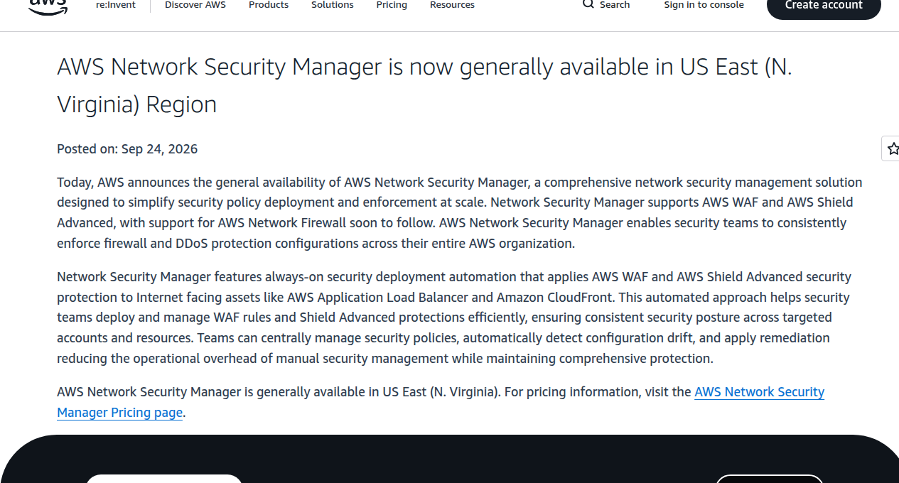 AWS Network Security Manager trong thông báo GA chính thức của AWS
