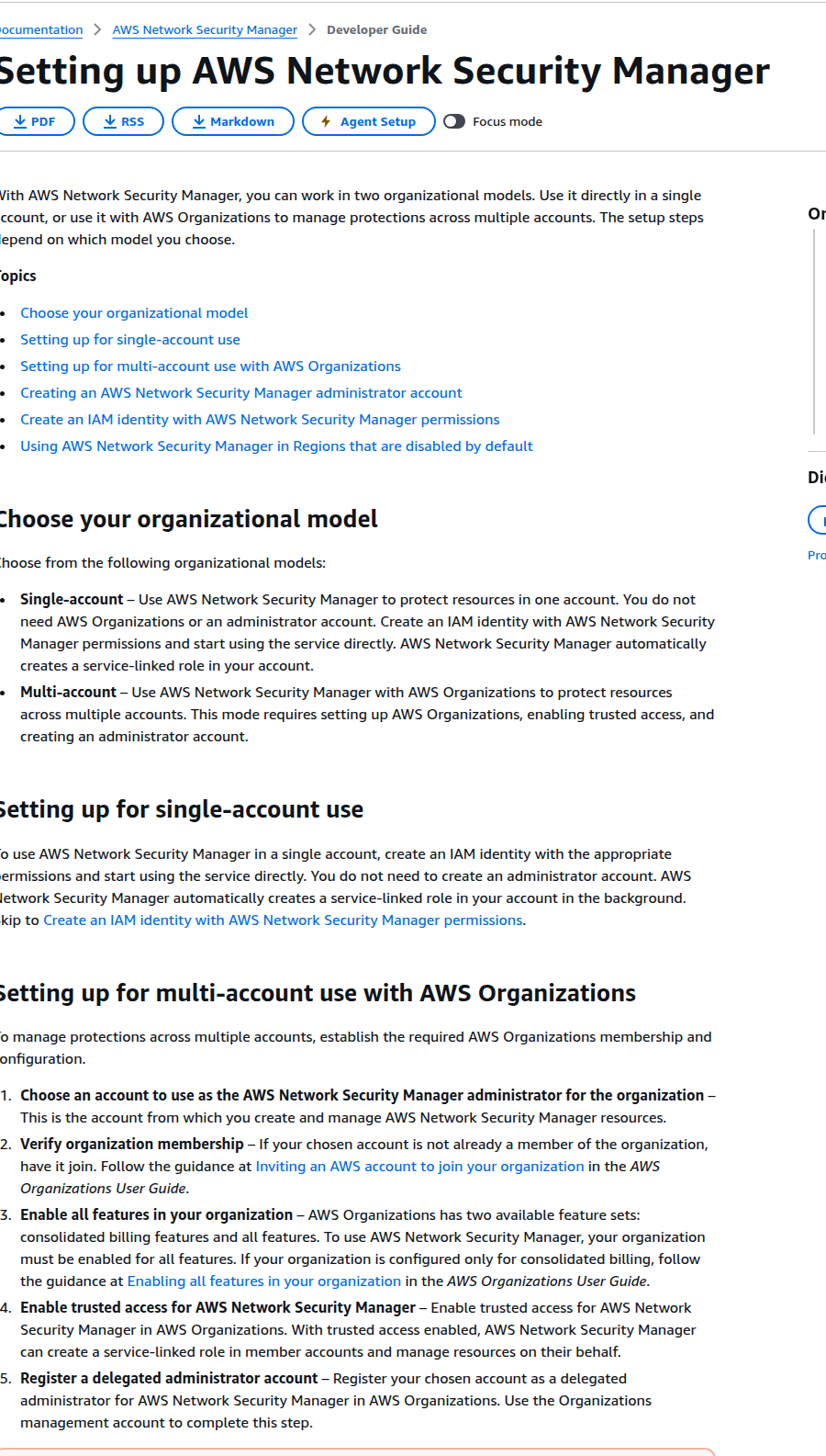 Tài liệu thiết lập AWS Network Security Manager cho mô hình single-account và multi-account