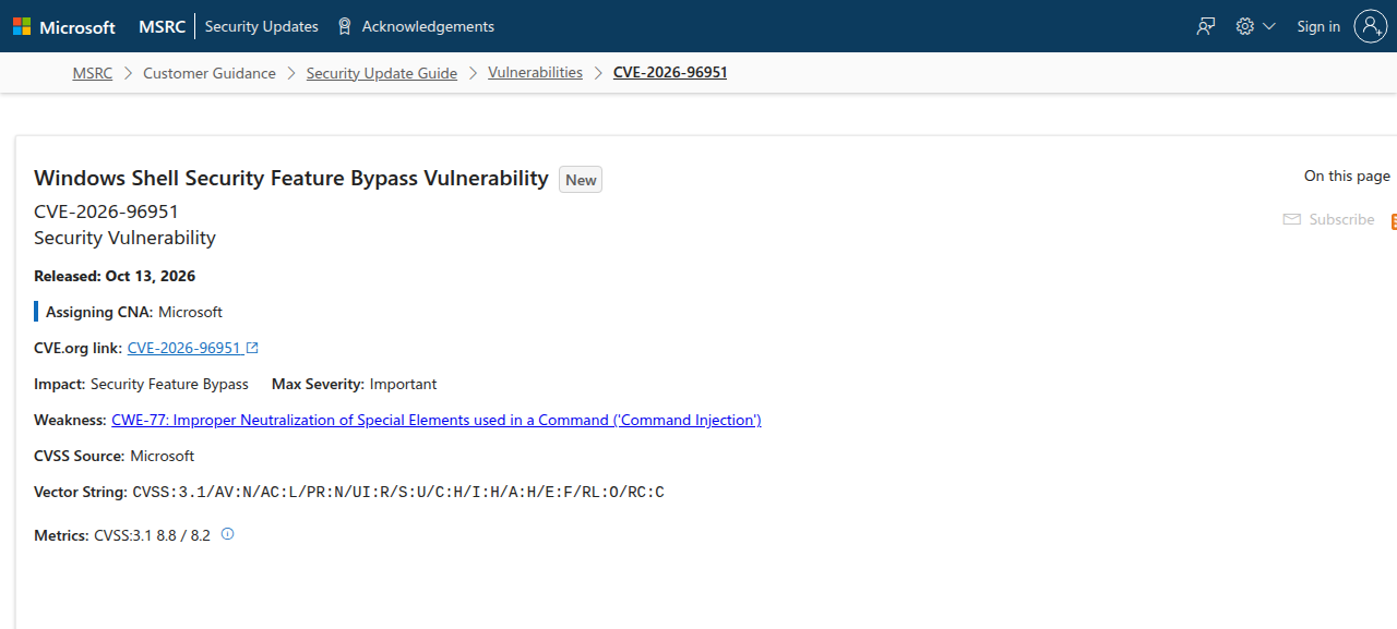 CVE-2026-96951 trong Microsoft October 2026 Security Updates